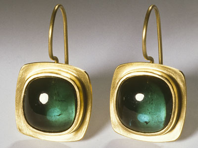 Earrings; Green Tourmalines and 18ct Gold. For other large images click on the thumbnails below.