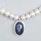 Sapphire pendant • Freshwater pearls, silver clasp. Click for large image